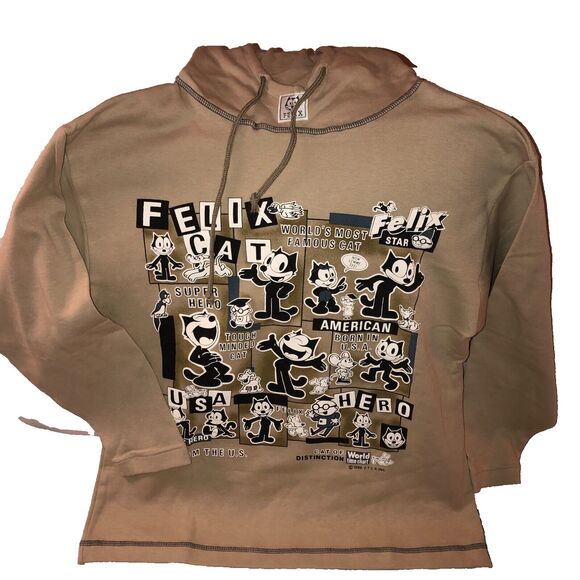 "Felix the Cat" Black Tan Animated Hoodie Japan Size Small Casual Comfy Cotton - Picture 1 of 8